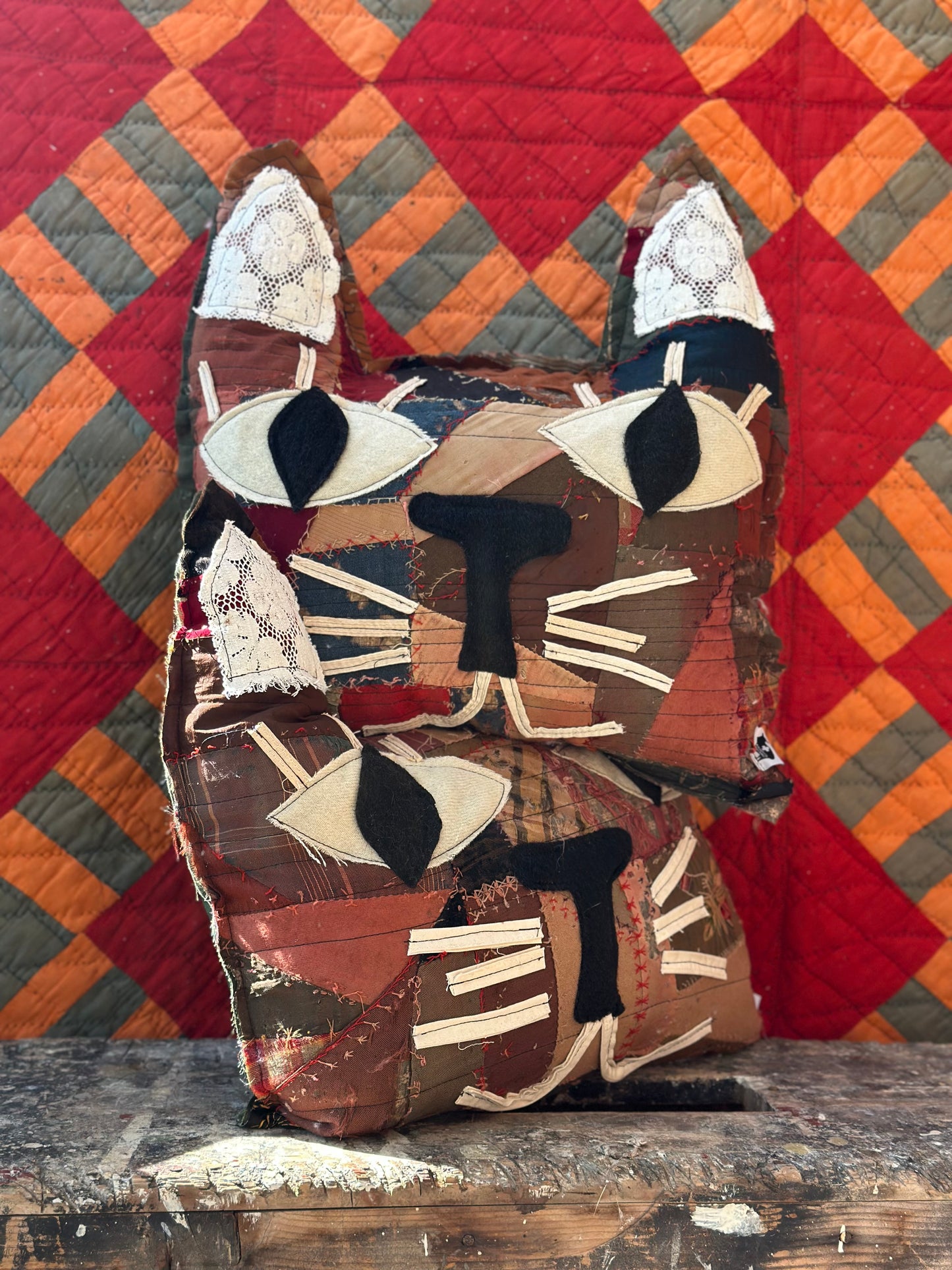 Crazy Quilt Cat Pillows 20” P