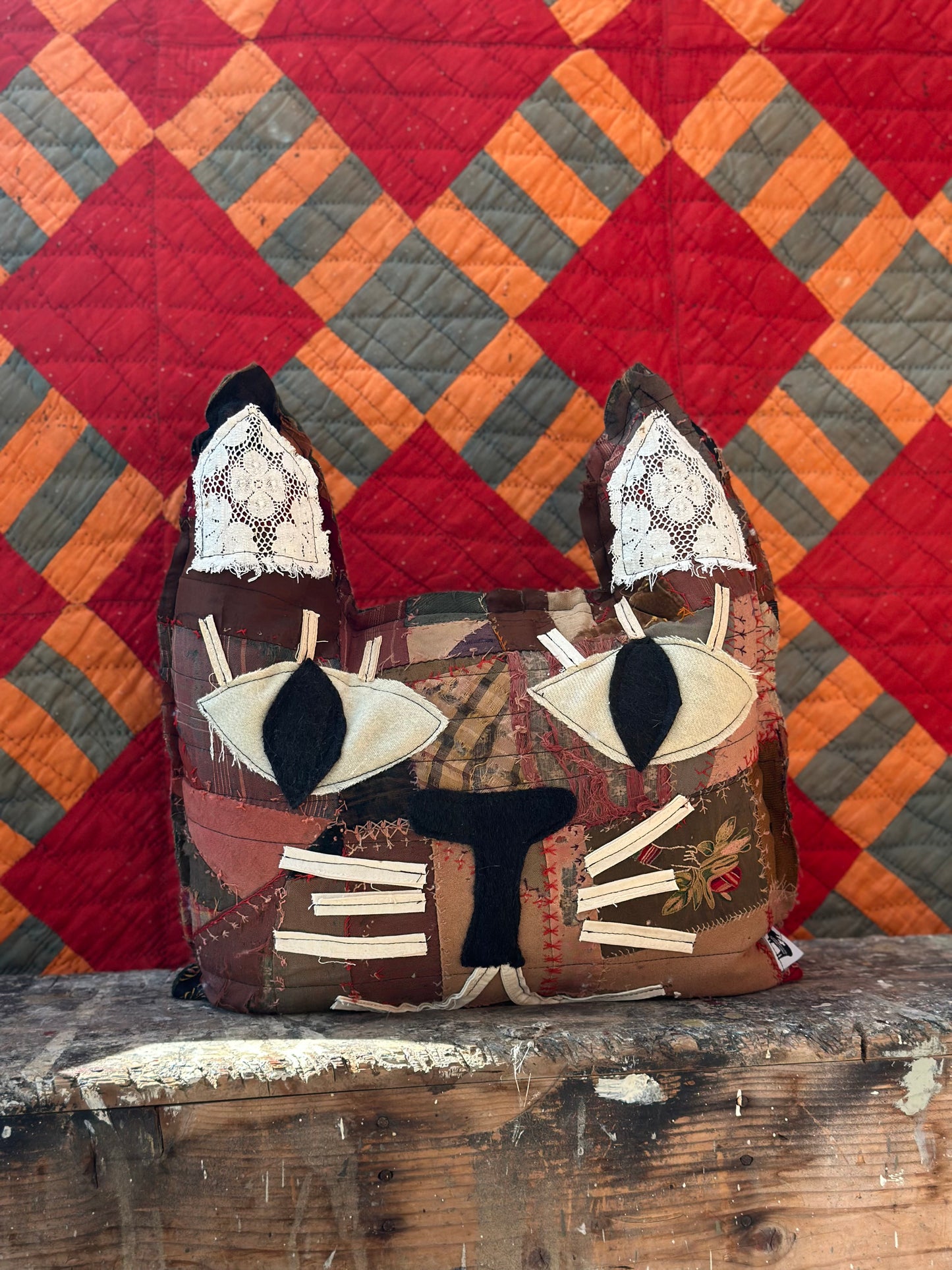 Crazy Quilt Cat Pillows 20” P